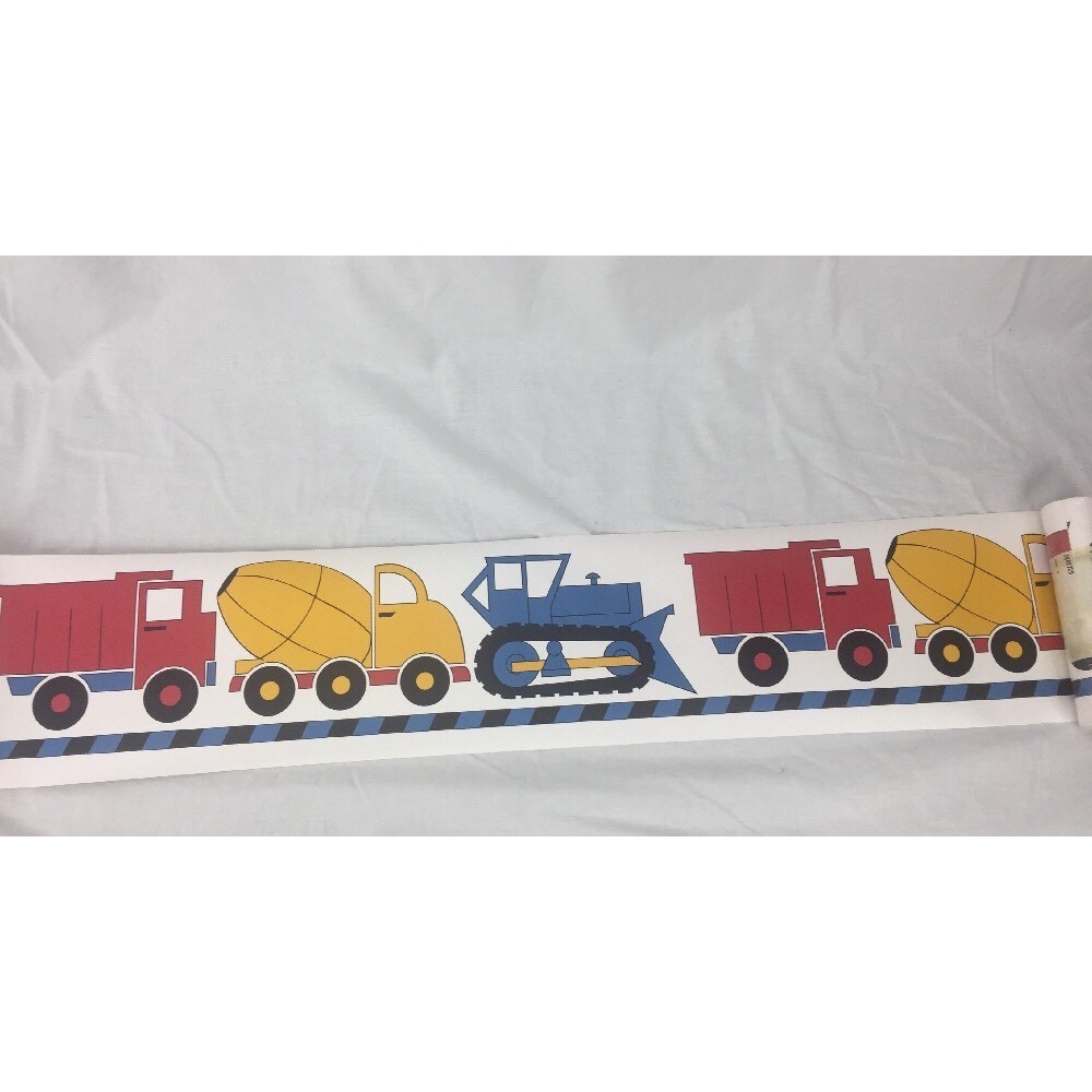 4 Blonder CONSTRUCTION TRUCKS KIDS Wallpaper Border 5 Yards NEW boys room toy